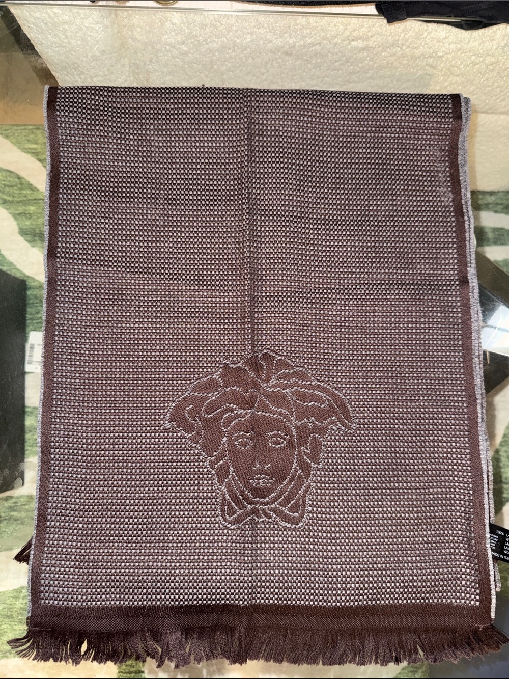 Versace Brown Medusa Woven Knit Scarf